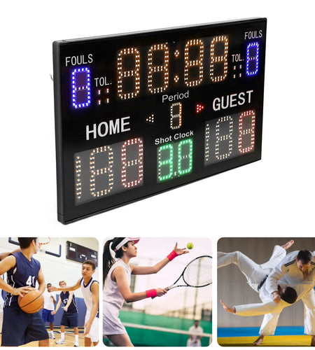 15 Digit Electronic Digital Scoreboard LED Display Multisport Portable Scoreboard Score Keeper for Basketball Gyms Recreation